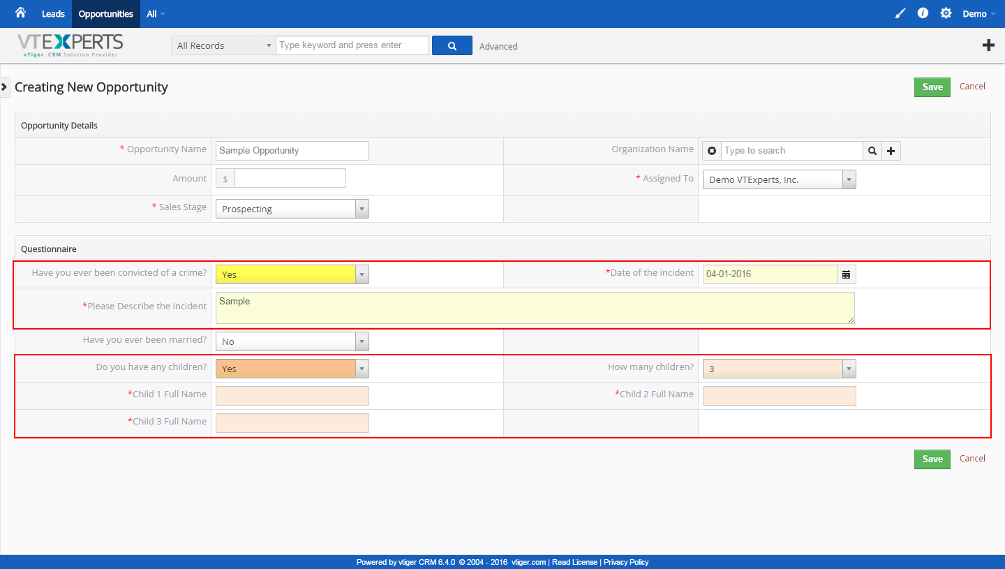 vTiger Conditional Layouts - Edit View