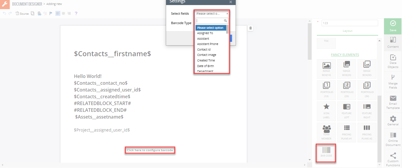  BarCode: Through this feature you can store product related data like the date of manufacturing, expiry date, name of the manufacturer, country of the origin and price quantity of the product. It gives you a list to choose from by clicking 'click here to configure bar code'.