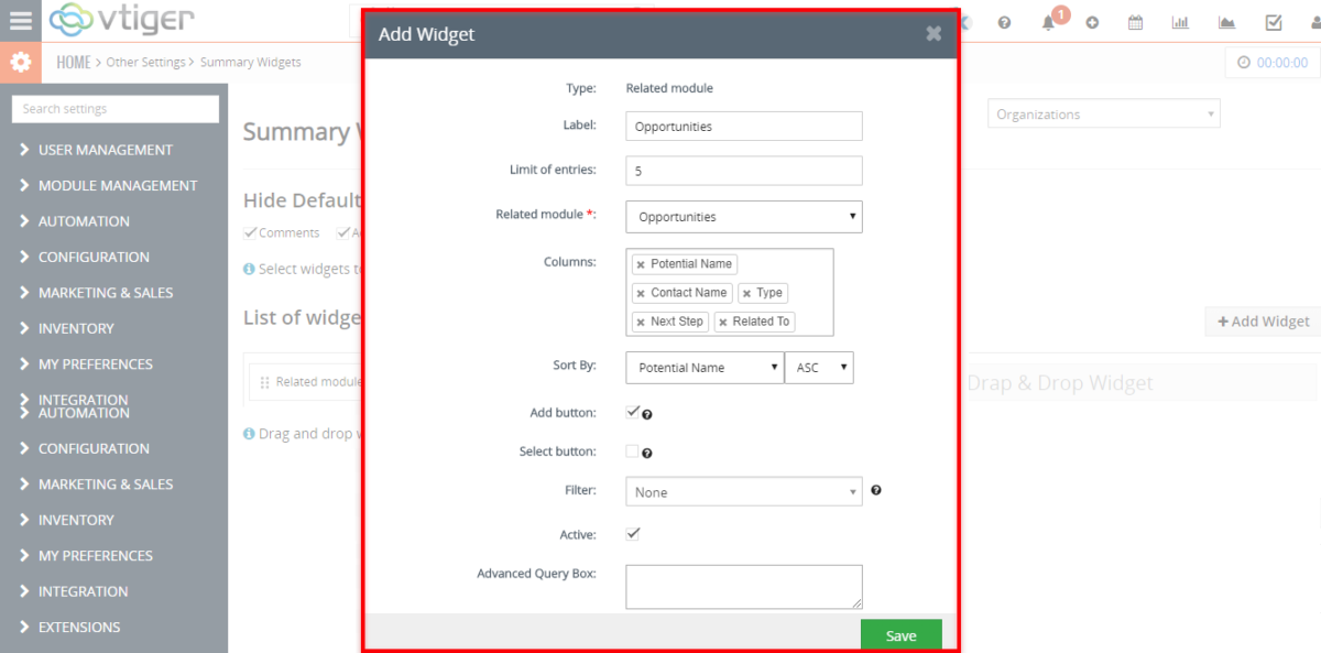 Summary Widgets - VTiger Experts