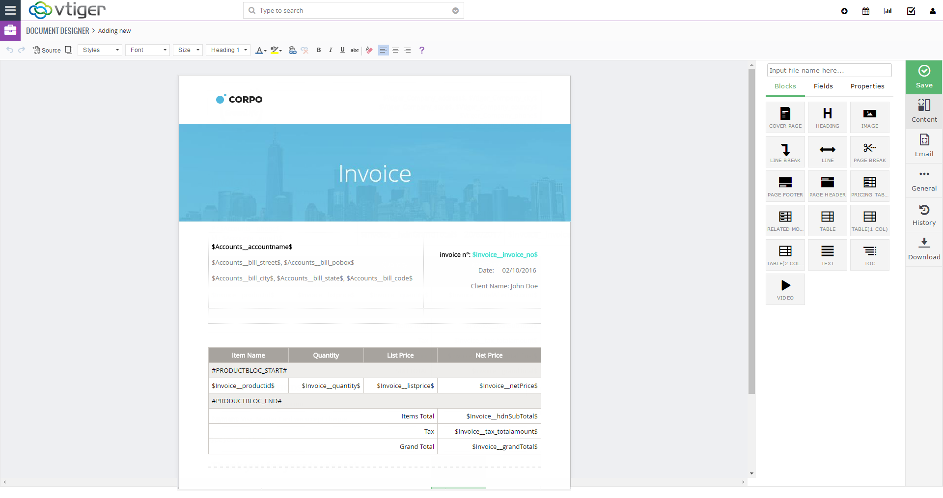 VTiger Document Designer - template5