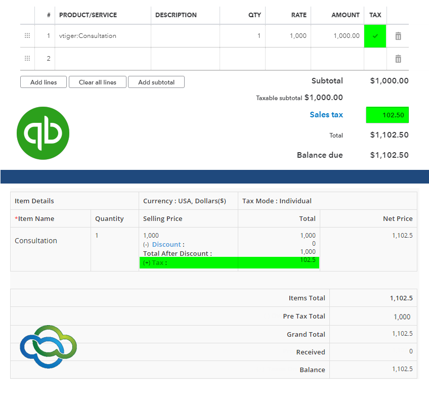 QuickBooks Online Integration for VTiger 7 - taxes3