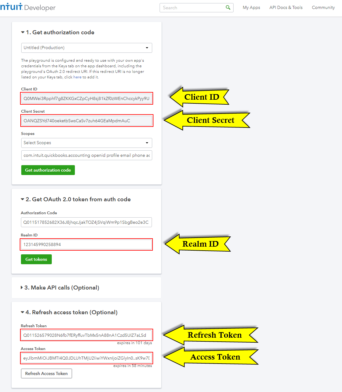 Quickbooks API Configuration - final apis
