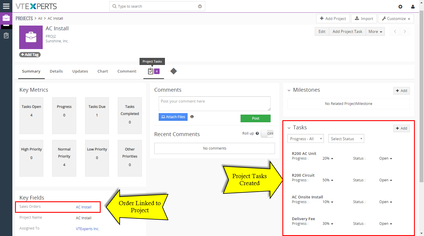 link projects to quotes invoices sales orders purchase orders in vtiger