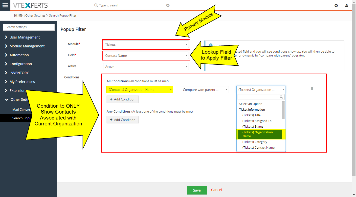 configuration for search popup filter for vtiger
