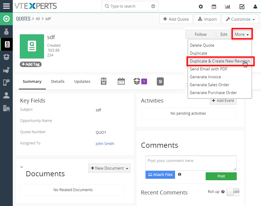 create revisions copies of vtiger records quotes invoices