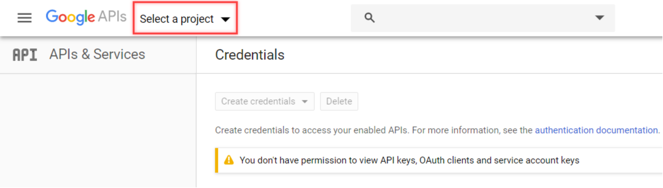 Google API key generation
