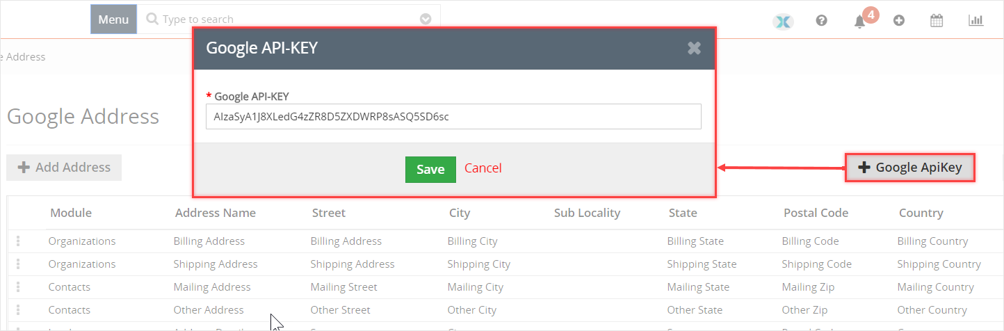 Google API key generation