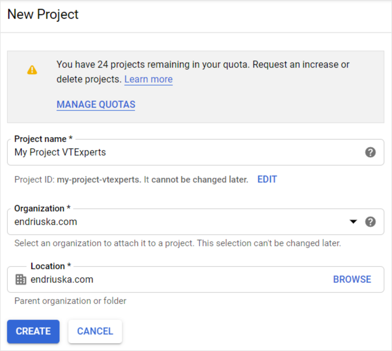 Google API key generation