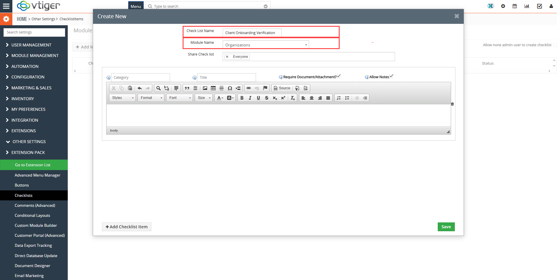 Vtiger Checklists by VTExperts Introduces Role-Based Sharing